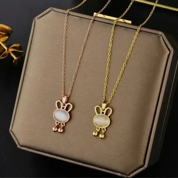*NEW* 18K Gold  Plated Titanium Steel Abstract Bunny Pendant (ROSE GOLD) - Picture 3 of 5